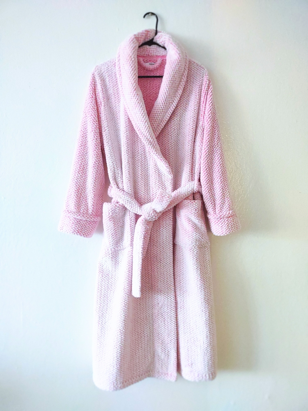Sonoma Women's Long Pink Plush Robe with Belt, Size M